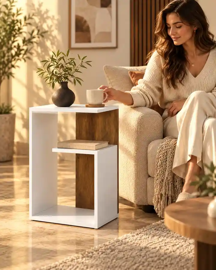 Table d'appoint bicolore bois et blanc