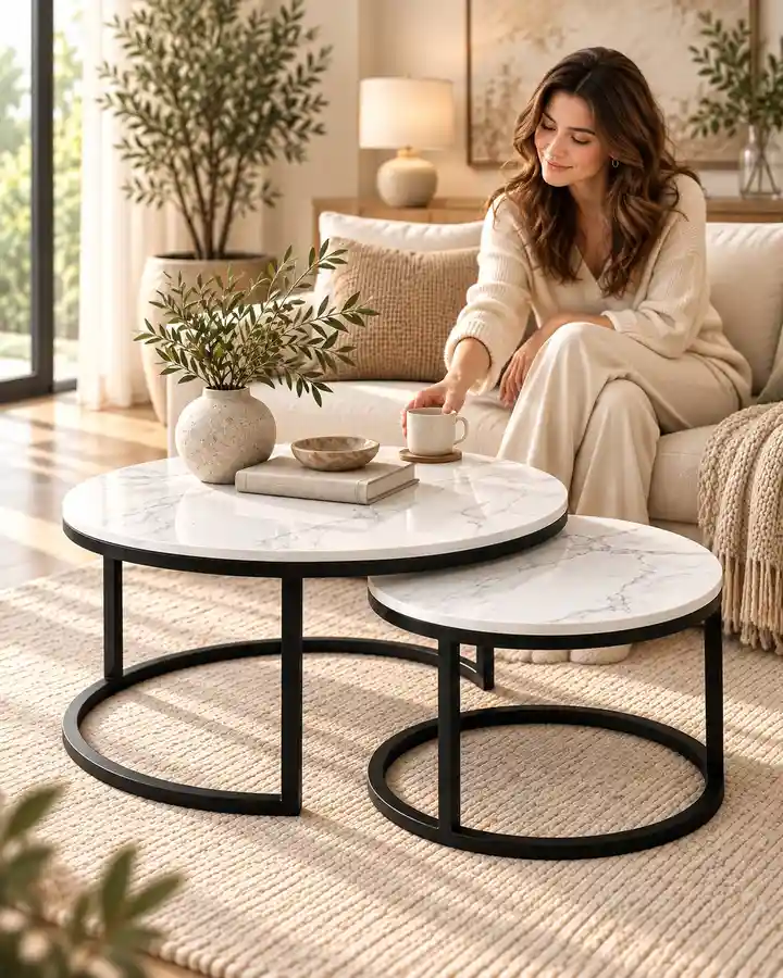 Tables basses gigognes plateau marbre blanc