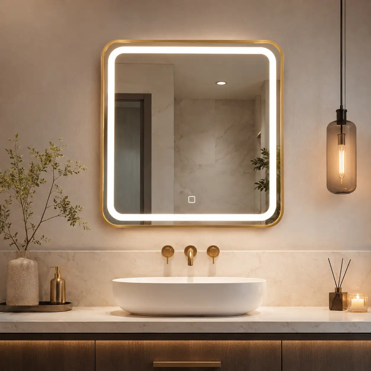 Miroir_LED_carré_DYANA_6060_cm_avec_cadre_aluminium_doré_JeuDeU4.webp