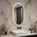 Miroir LED Ovale Premium 80×50 cm – Cadre en Aluminium Doré (Vertical)