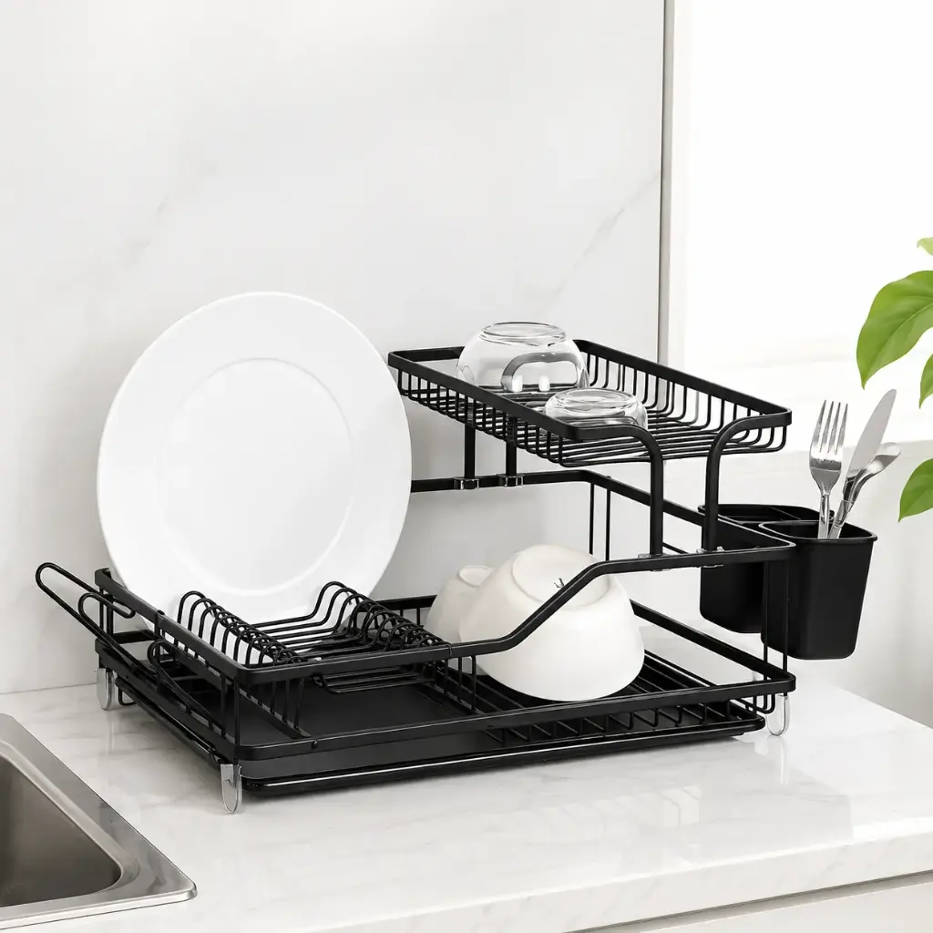 Egouttoir en Aluminium 2 Niveaux – Design Noir Mat