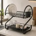 Egouttoir a Vaisselle 2 Niveaux en Acier Noir Mat