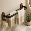 Porte-serviettes mural 50 cm – Aluminium & Bois effet noyer