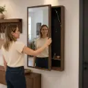 Meuble Mural avec Miroir & Planche à Repasser Intégrée – Finition Bois Noyer