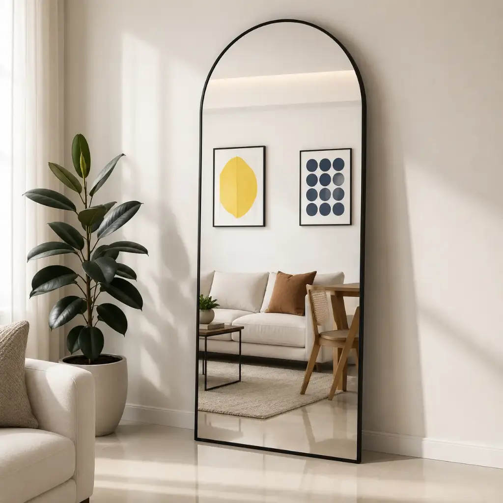 Miroir Arque 170x70 cm – Cadre en Metal Noir (À Poser)