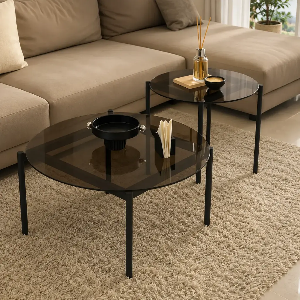 Ensemble de Tables Basses Oscar – Verre Trempé Fumé