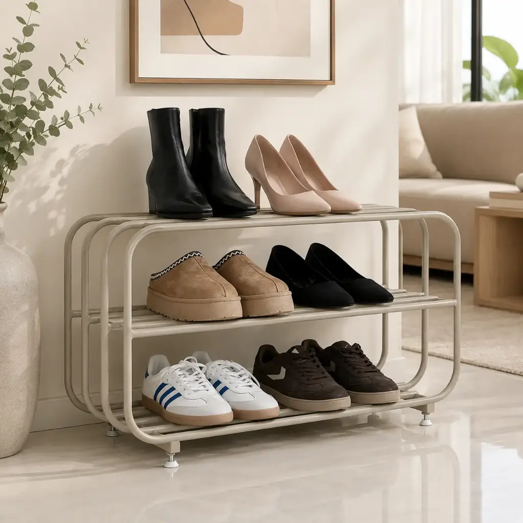 Porte Chaussures Métal Beige – 3 Niveaux – Design Moderne