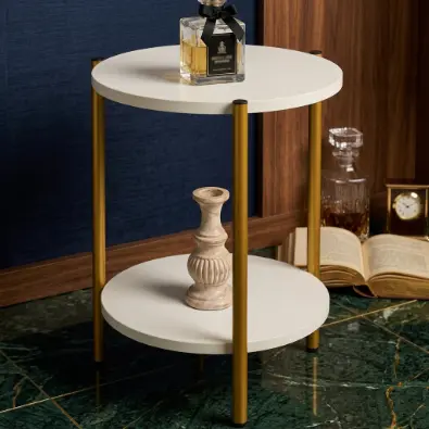 Table d’Appoint LINA – 2 Niveaux Blanc & Dore