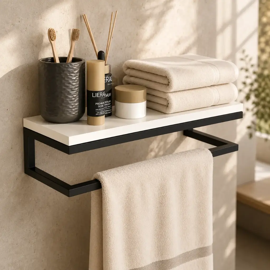 Porte-Serviettes Murale en Metal et Bois MDF