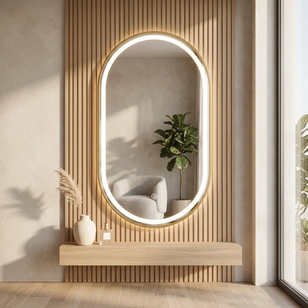 Miroir LED Ovale 80×60 cm – Cadre en Aluminium Doré