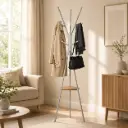 Porte-manteau Arbre Gris en Métal avec Étagère en Bois