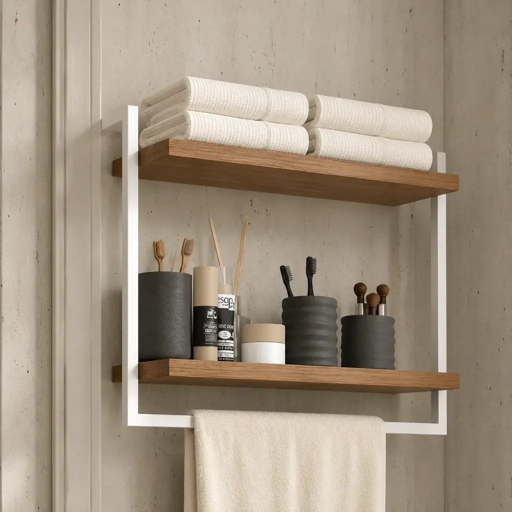 Etagere Murale ALTO (Blanc / Marron) – Pour Salle de Bain