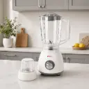 Mixeur Blender Électrique 2 en 1 Blanc/Gris + Moulin à Café