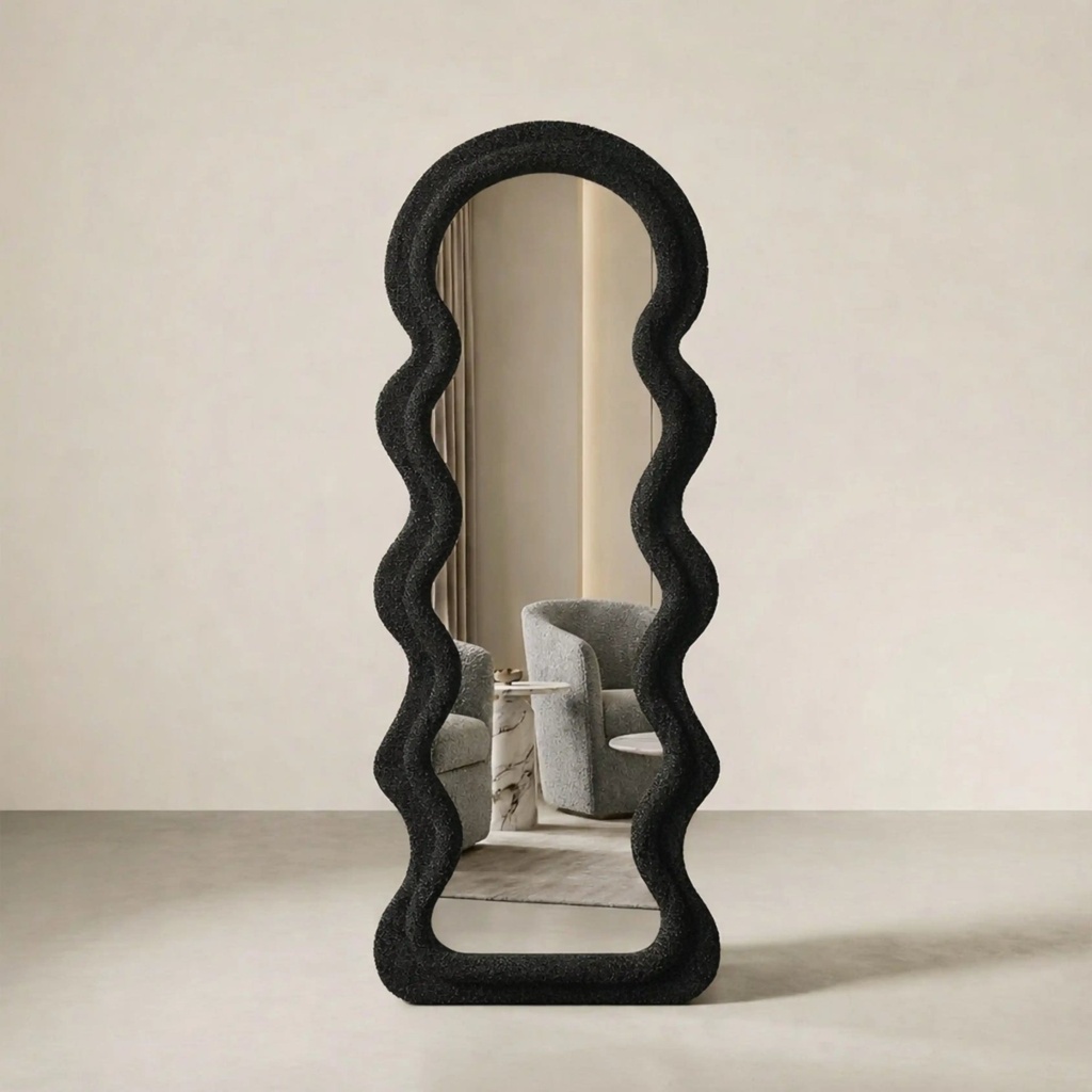 Miroir OPÉRA – Noir | Bois & Tissu Bouclé