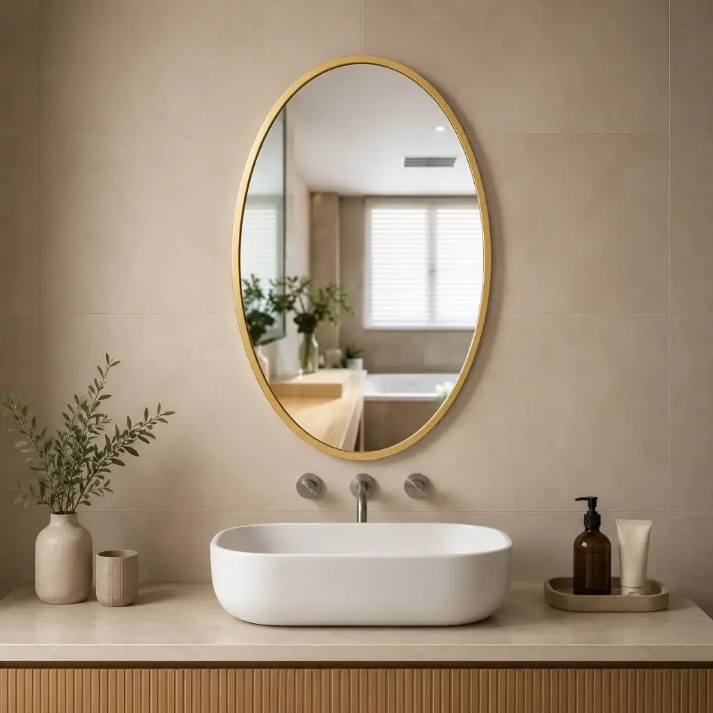Miroir Ovale en Metal Dore – 80x60 cm
