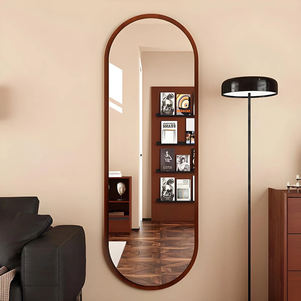 Miroir Ovale 123x50 cm – Cadre MDF Stratifié Marron