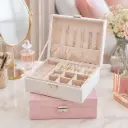 Boîte à Bijoux en Simili Cuir Rose – Rangement Luxe Velours