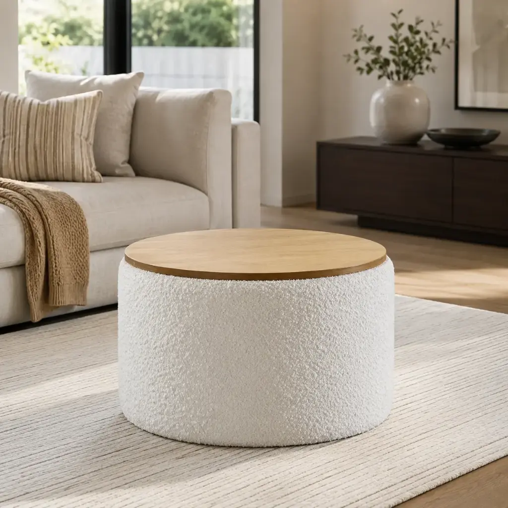 Table Boucle avec Rangement Beige & Marron 70x40cm