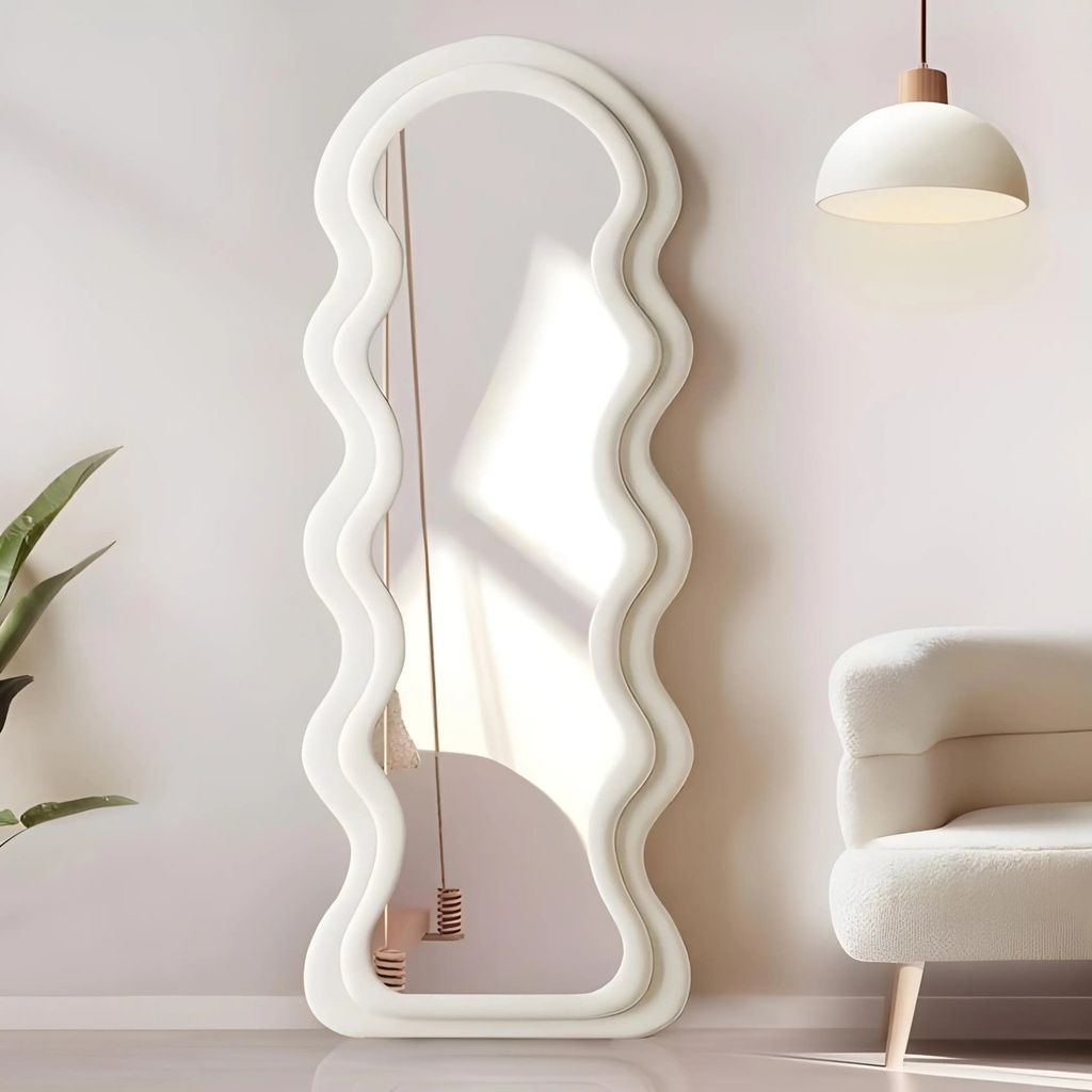 Miroir OPÉRA  Blanc Cassé - Bois & Tissu Bouclé