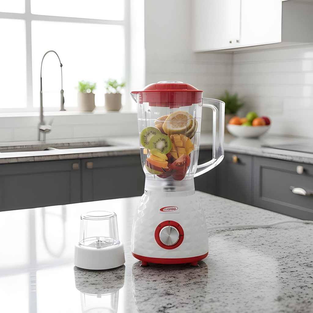 Mixeur Blender Électrique 2 en 1 Blanc / Rouge + Moulin à Café