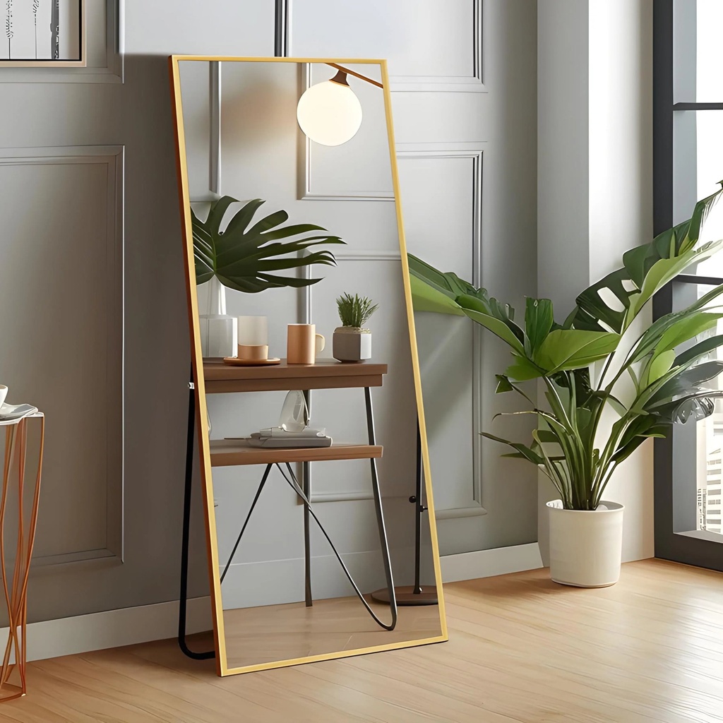 Miroir Rectangulaire Pleine Hauteur – Cadre en Metal Dore