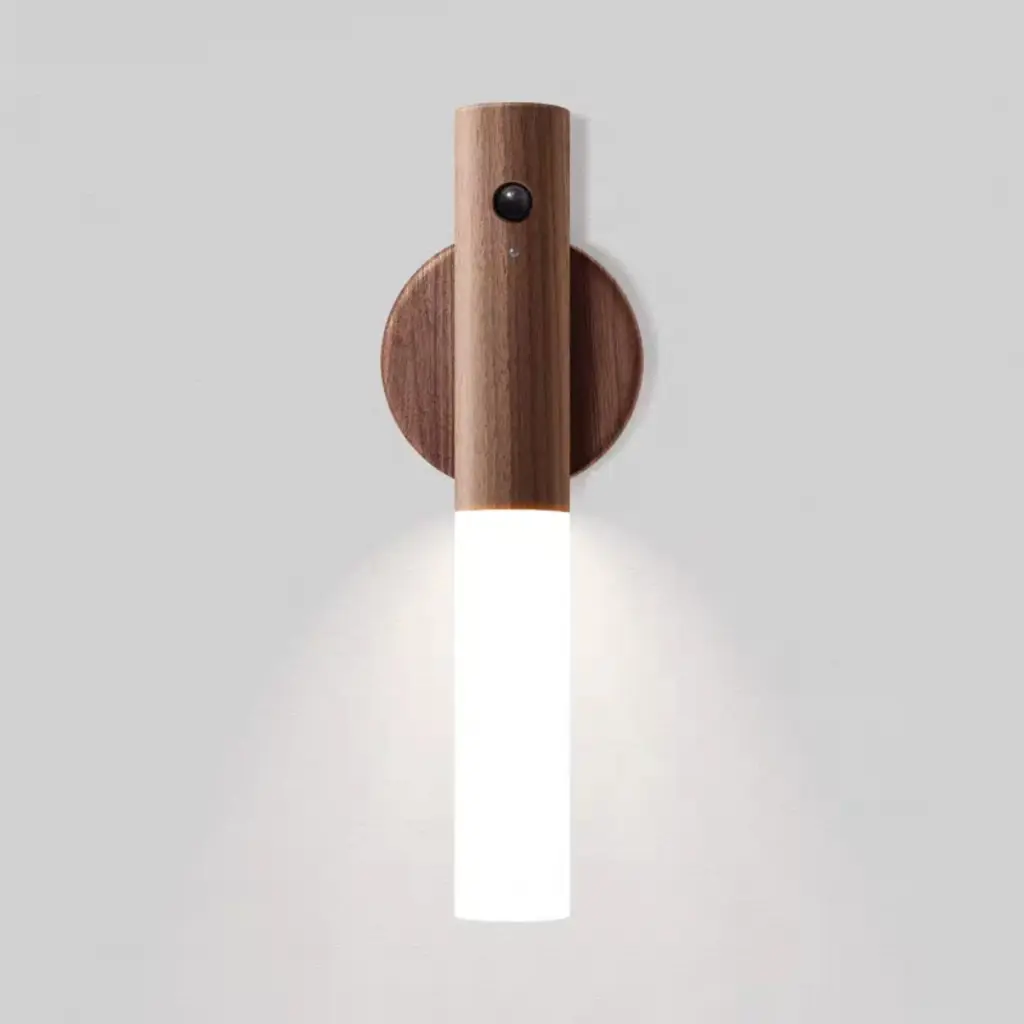 Lampe LED Design en Bois – Rechargeable avec Détecteur de Mouvement