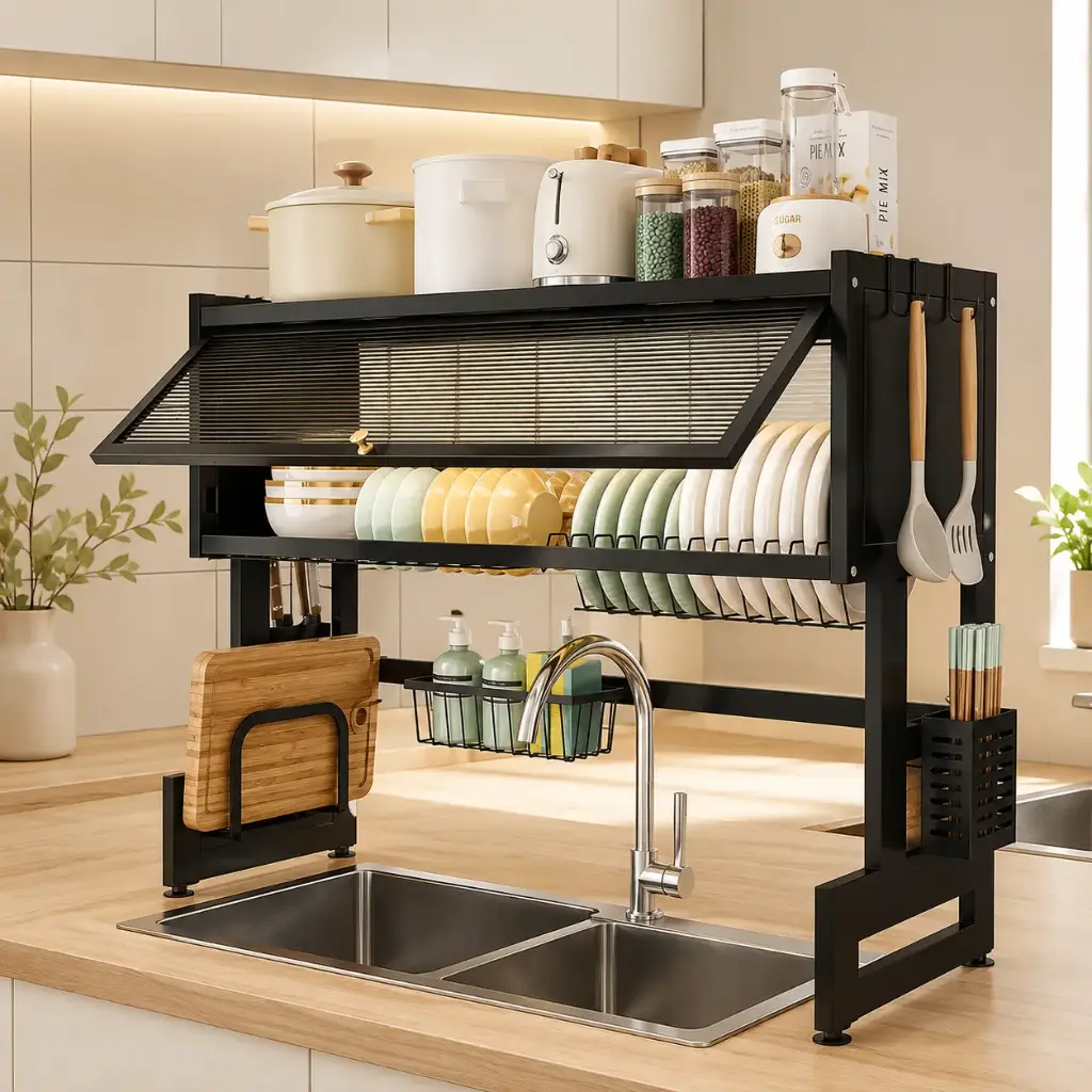 Egouttoir de Cuisine Multifonction Noir 95cm