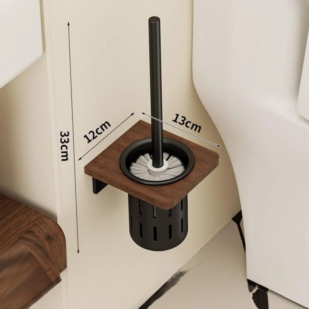 Brosse WC Murale – Aluminium & Bois Effet Noyer