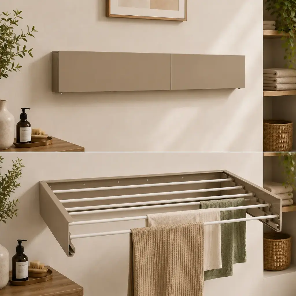 Seche Linge Mural Rabattable Marron Metal & Aluminium