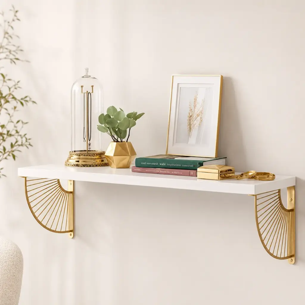 Etagere Murale Elegante Blanc/Dore 70*22cm