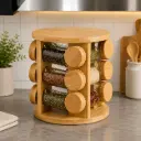 Porte Epices Rotatif en Bois Rond – 12 Pots en Verre