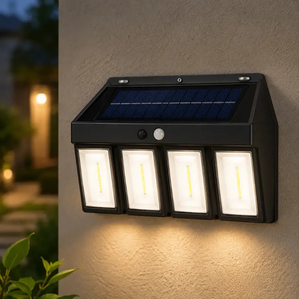 Lampe Murale Solaire 4 Lampes avec Détecteur de Mouvement