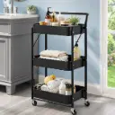 Chariot de Rangement Pliable ROLLYX 3 Niveaux – Métal Noir