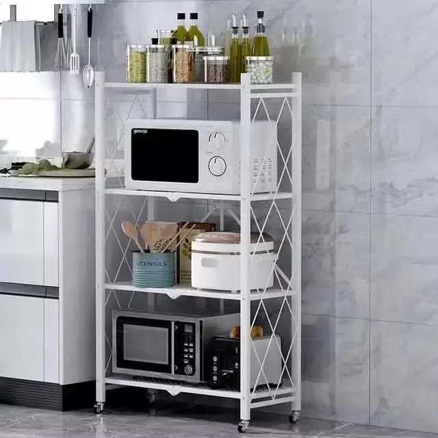 Etagere de Rangement Pliable 4 Niveaux avec Roues – Blanc