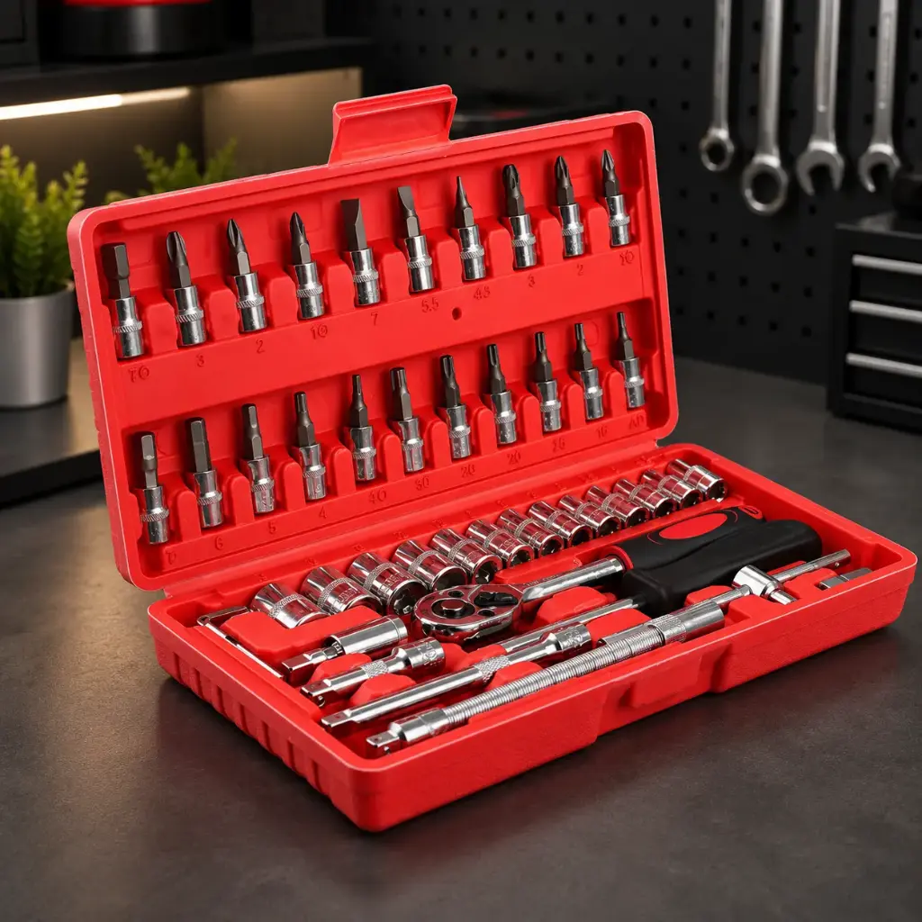 Coffret de Douilles et Embouts 46 Pièces avec Cliquet 1/4"