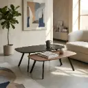 Tables Basses Duo Design Moderne Bois Noyer & Noir