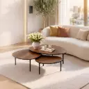 Trio Tables Basses Noyer Premium & Métal Noir