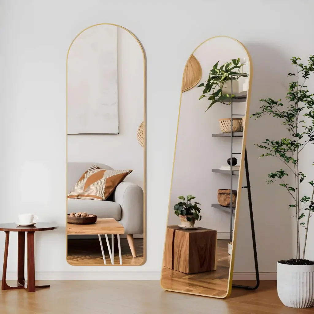 Miroir Pleine Hauteur Arqué – Cadre Aluminium Doré 162x50 cm 