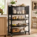 Chariot de Rangement Cuisine Noir à Roulettes – Avec Compartiment Fermé