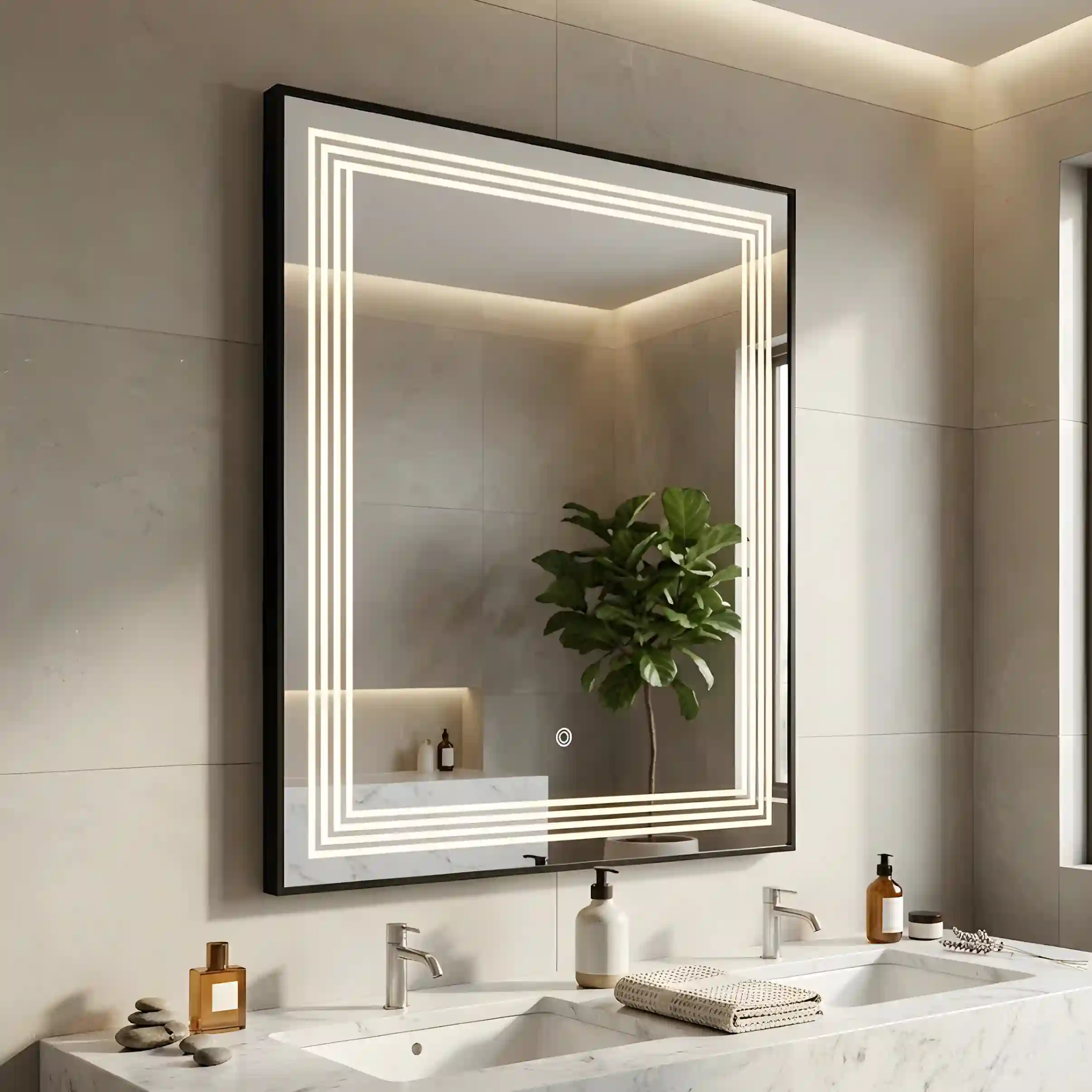 Miroir LED Rectangulaire RITA 80x60 cm Cadre Aluminium Noir