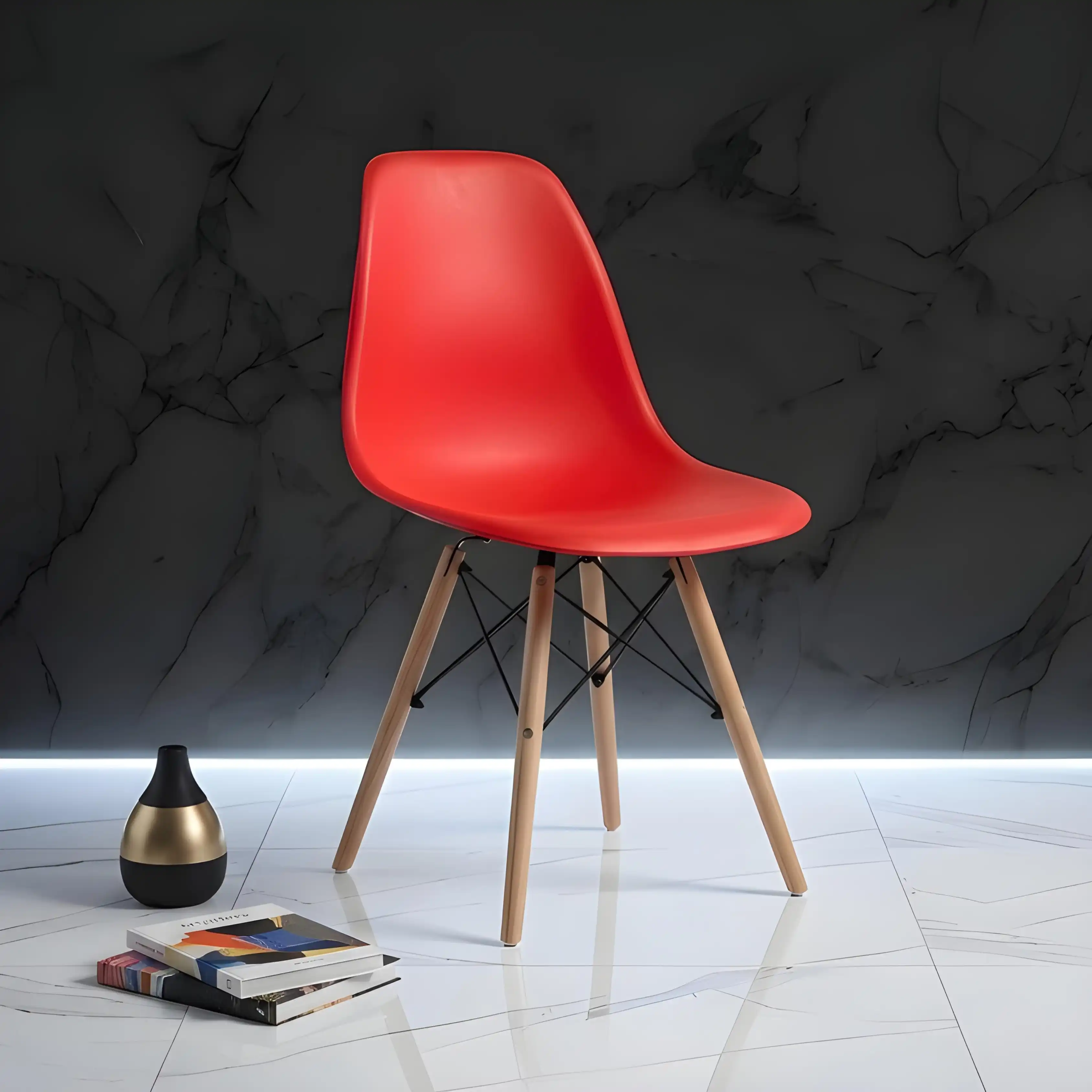 Chaise Design Scandinave AZOS Rouge – Pieds Bois Naturel
