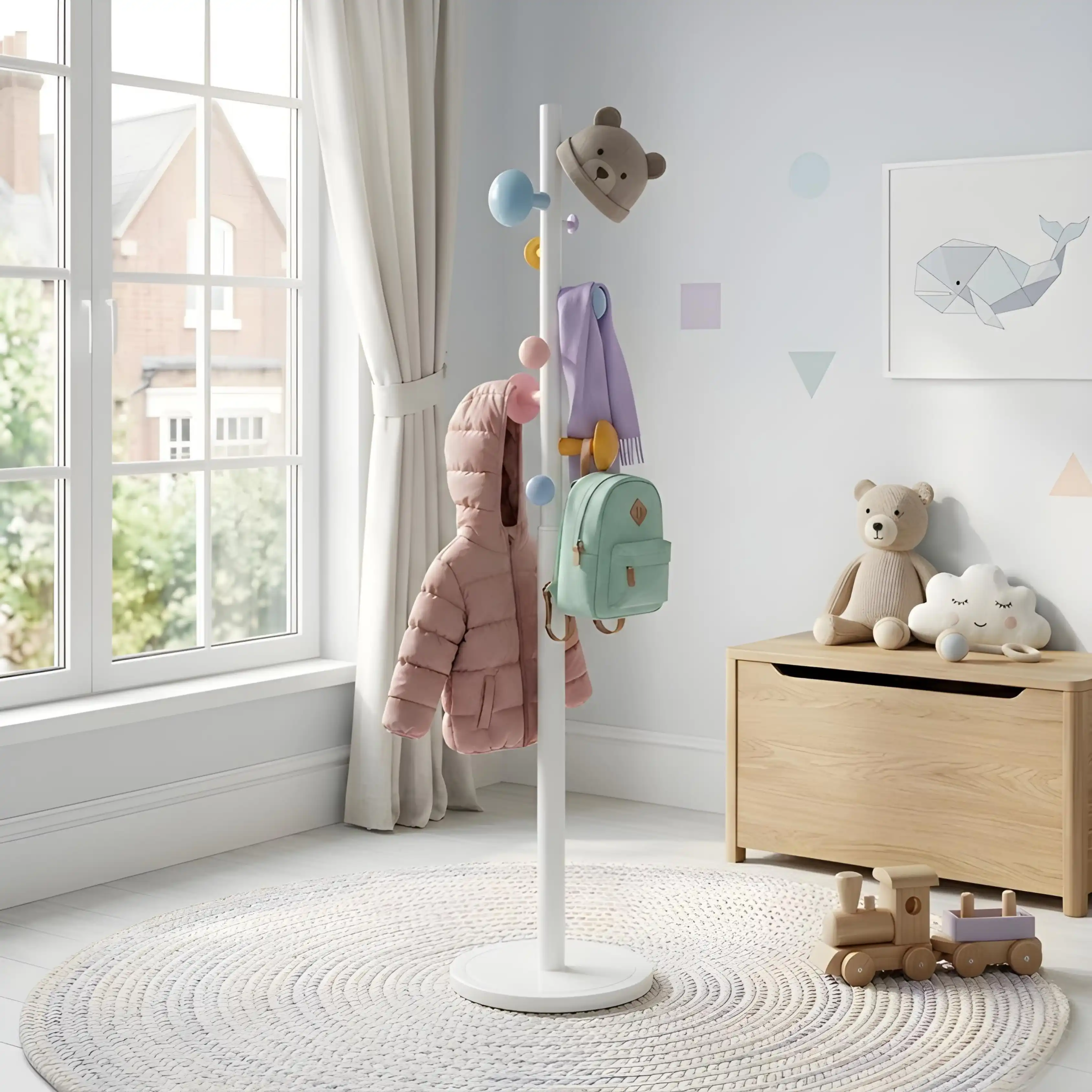 Porte-Manteau Blanc Multicolore – Design Moderne Enfant
