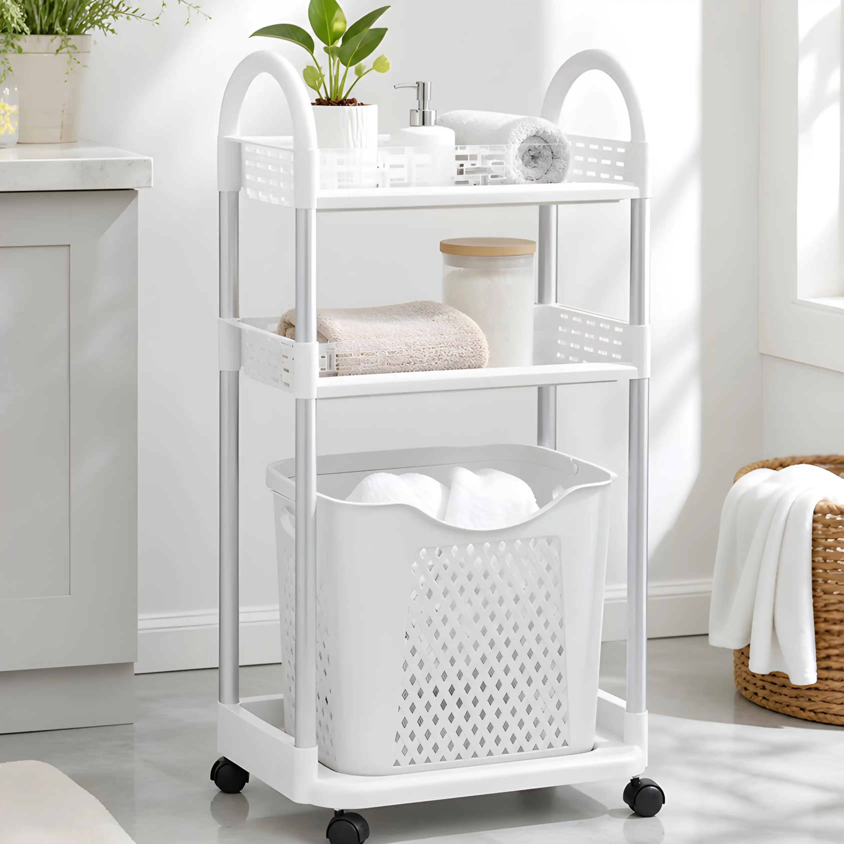Chariot de Rangement 3 Niveaux avec Panier – Mobile & Design