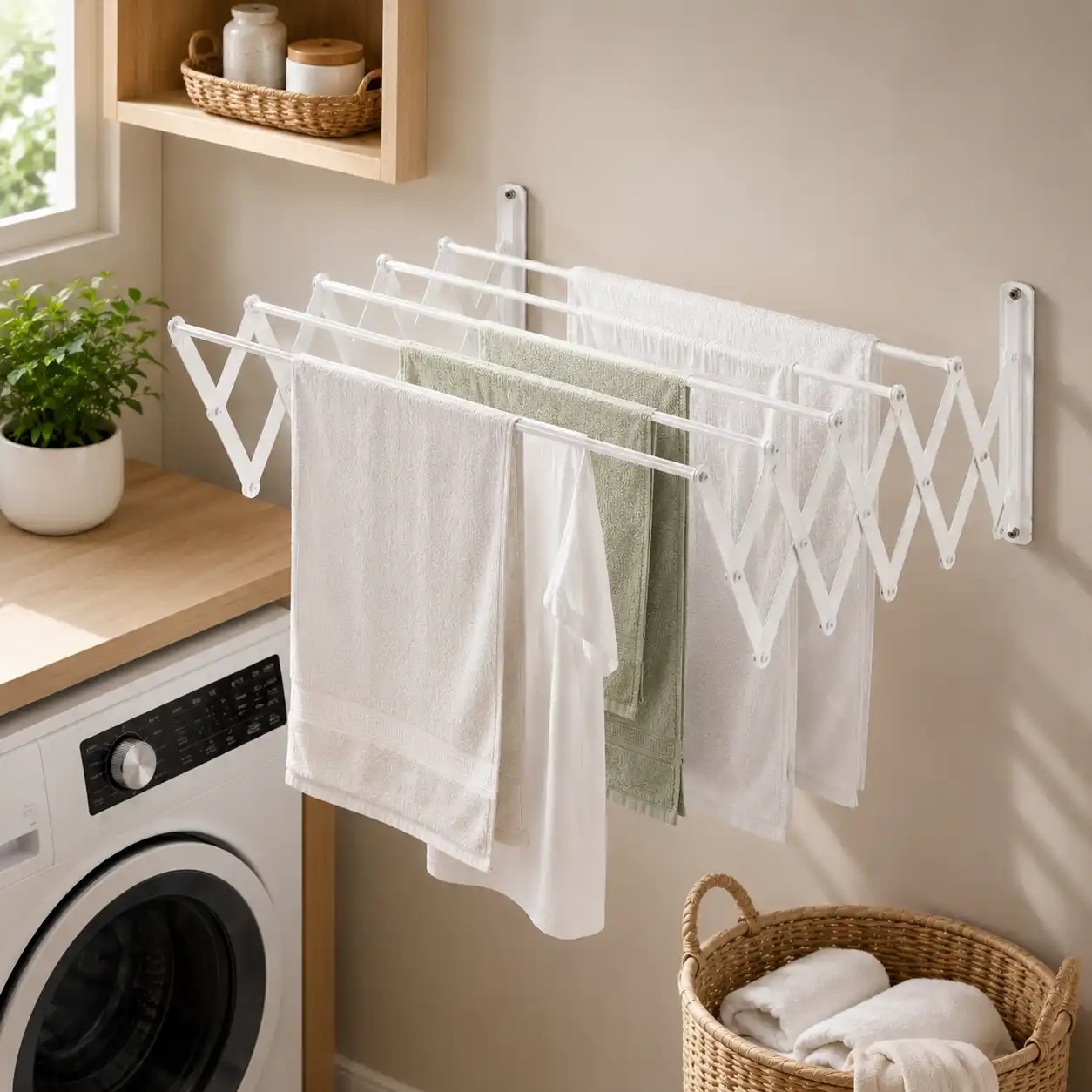 Seche-Linge Mural Extensible Blanc – 5 Barres