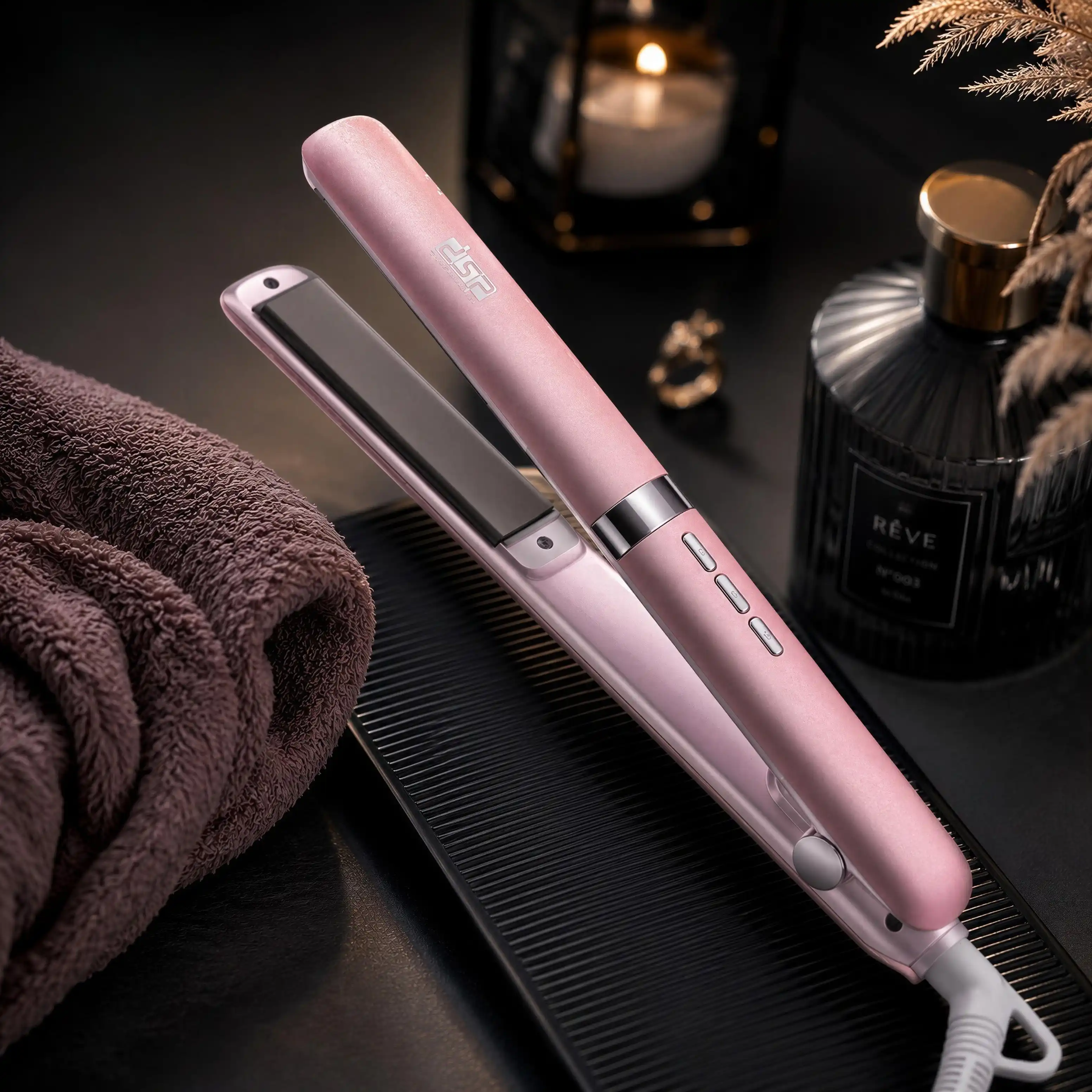 Lisseur Cheveux DSP 10223 Rose Clair & Blanc – Protéine Kératine