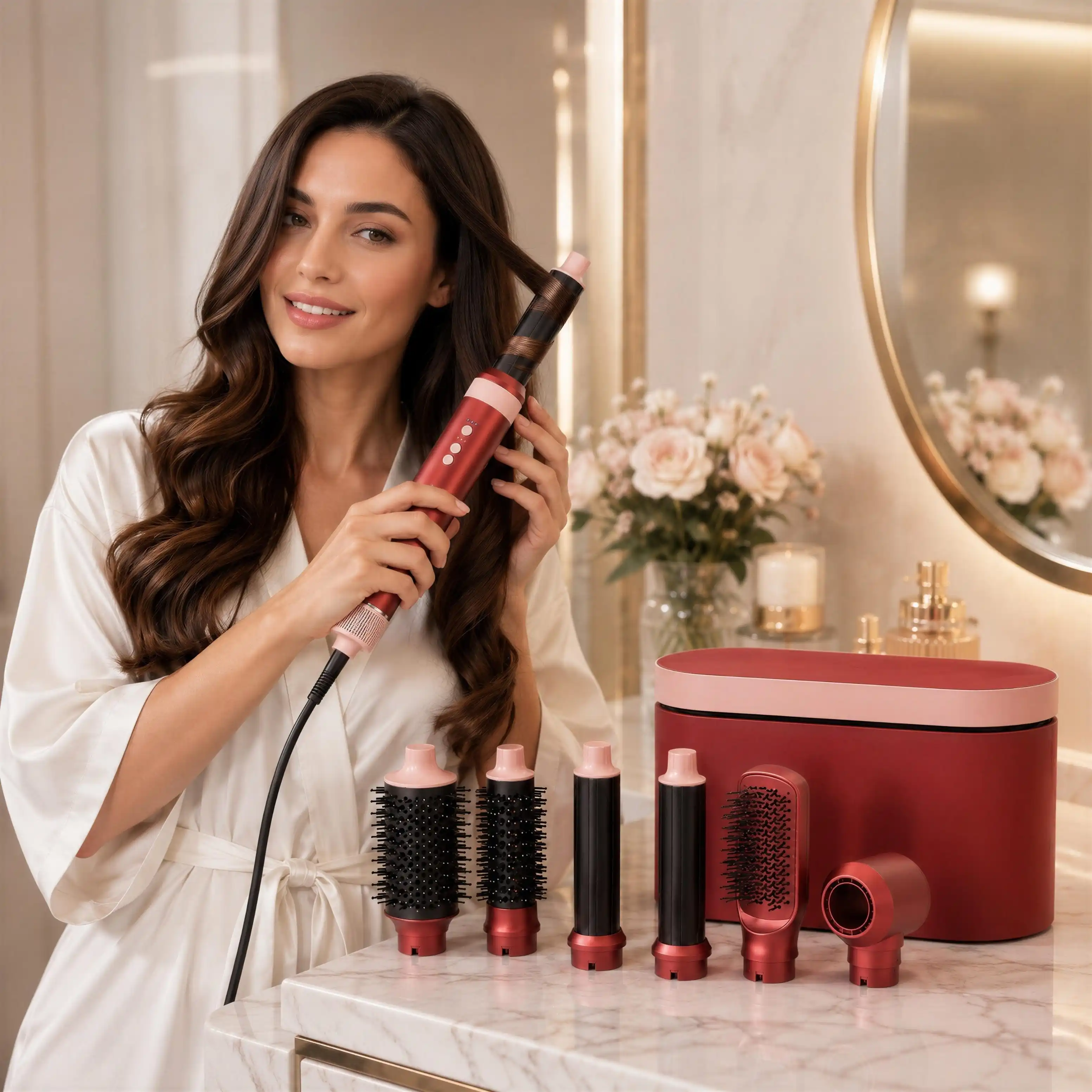Styler Coiffant Multifonction DSP 8 en 1 - Rouge / Rose Gold
