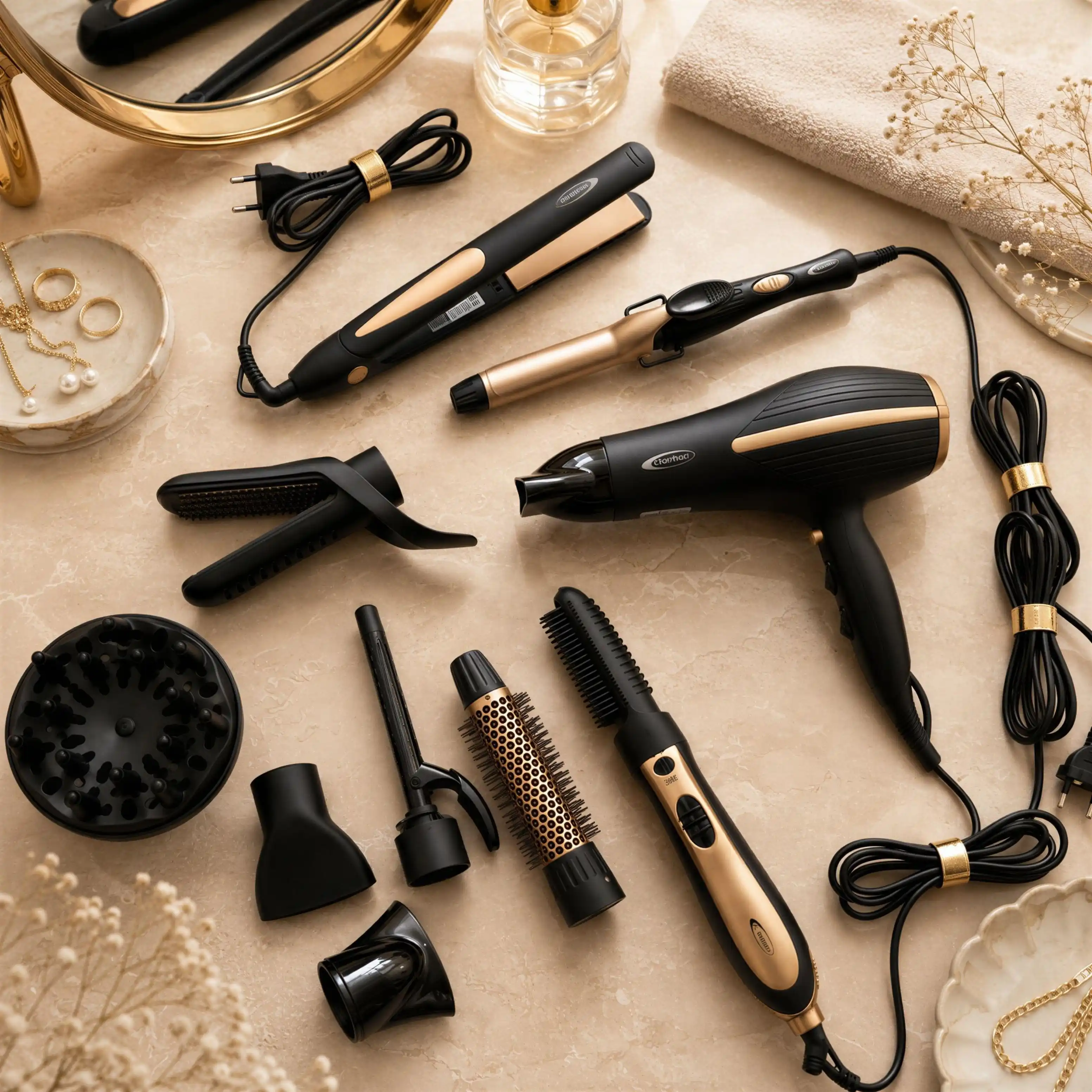 Coffret de Coiffure Florence 12-en-1 – Sèche-cheveux, Lisseur, Boucleur et Brosse Soufflante