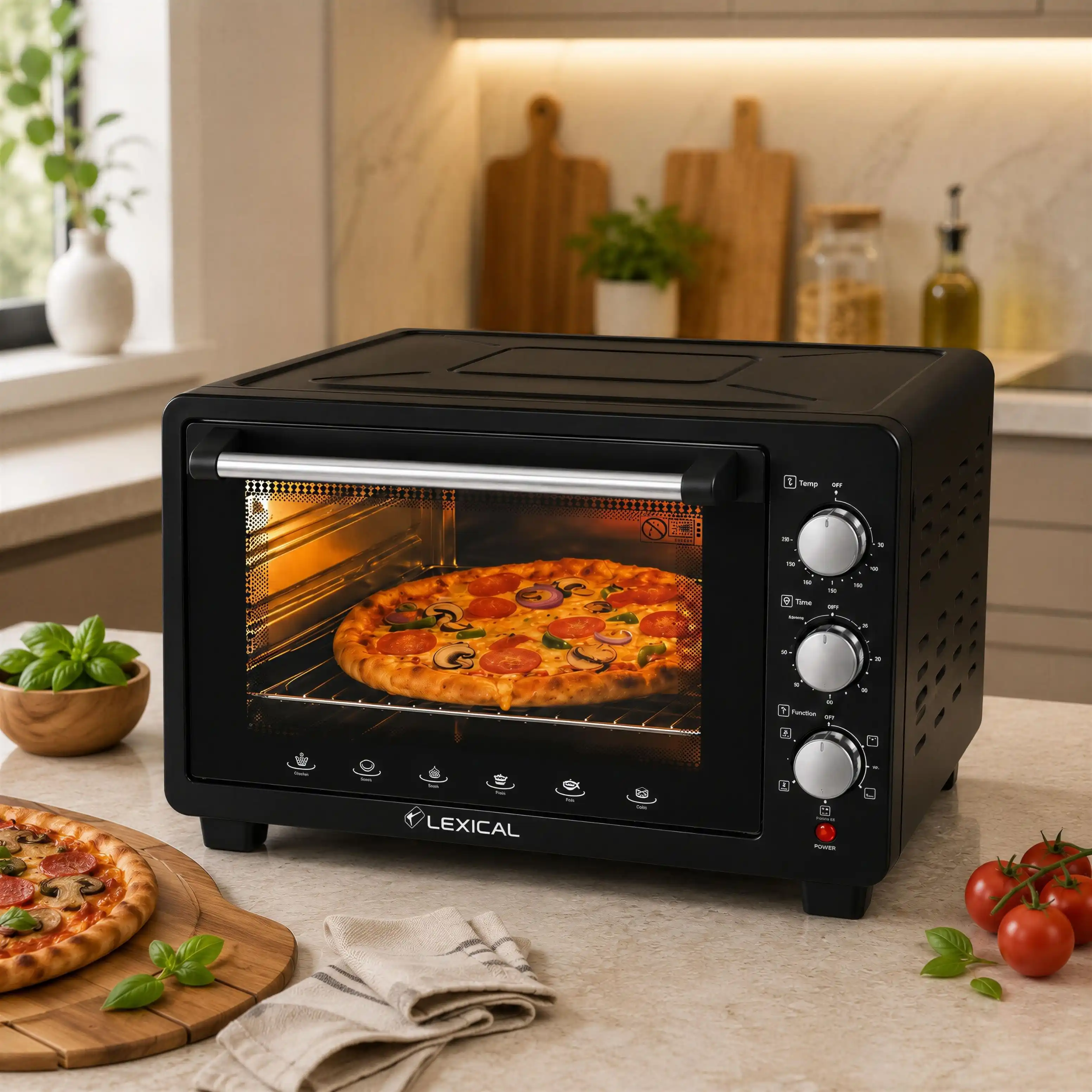 Four Electrique Lexical 36 L Noir – 1600 W avec Chaleur Tournante et Rôtissoire