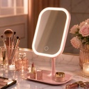 Miroir de Maquillage LED Rechargeable avec Plateau – Rose