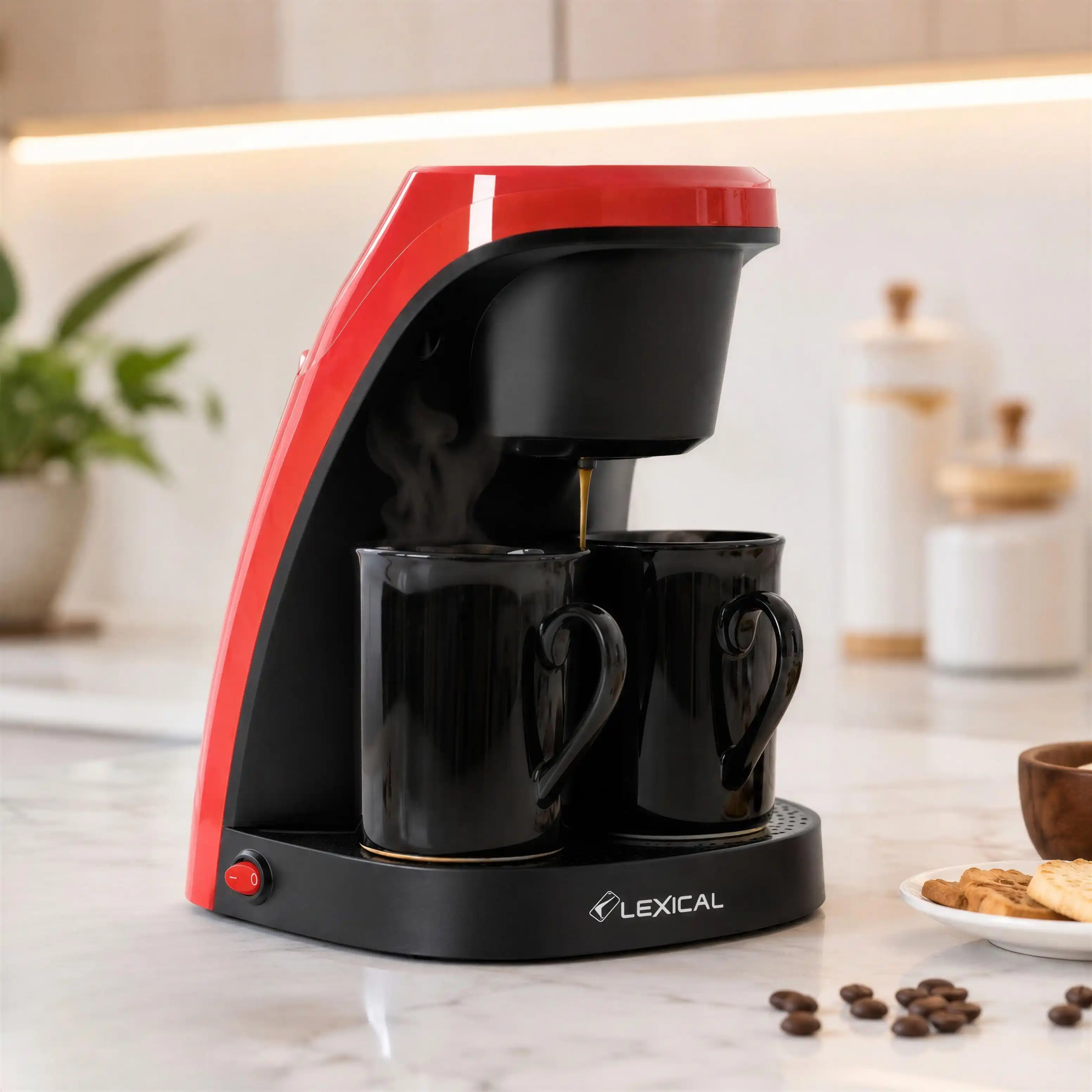 Cafetière Électrique Lexical LEM-0620 450W – 300ml – Noir & Rouge